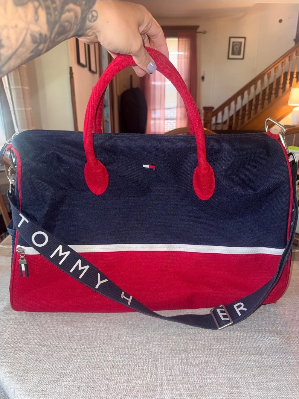 Tommy Hilfiger Navy and Red Two-Tone Duffel Bag